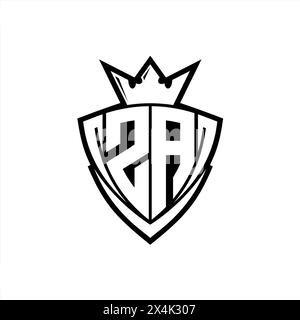 ZA Letter logo with abstract shield shape with square black outline on ...