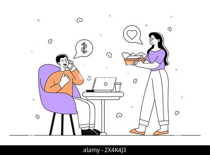 Busy man indoors vector linear Stock Vector