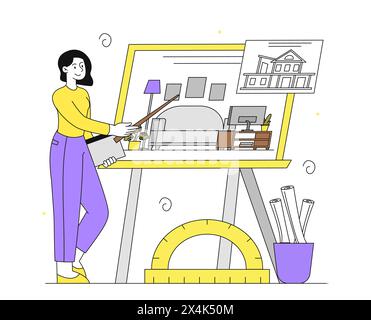 Interior designer at workplace vector simple Stock Vector