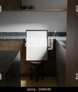 aesthetic and modern frame mockup poster in the kitchen interior for your art presentation Stock Photo