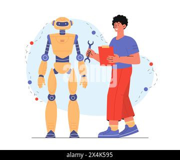 Man repair robot vector Stock Vector