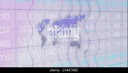 Image of digital interface with financial data processing over world map Stock Photo