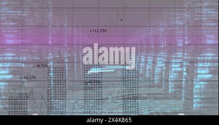 Image of financial data processing over glowing computer servers Stock Photo