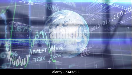 Image of financial data processing over globe Stock Photo