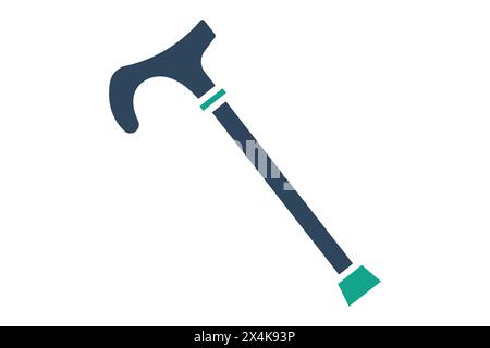 walking cane icon. icon related to elderly. solid icon style. old age element illustration Stock Vector