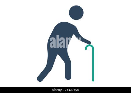 elderly icon. elderly people use walking sticks. solid icon style. old age element illustration Stock Vector
