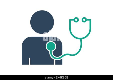 checkup icon. people with stethoscope. icon related to elderly. solid icon style. old age element illustration Stock Vector