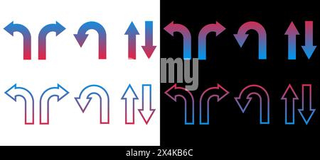 Left and right direction arrow icon, one way only, U Turn sign symbol. Stock Vector