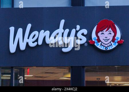 Toronto, ON, Canada - September 11, 2023: View at the Wendy’s company logo Stock Photo