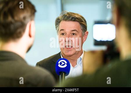 RIGA, LATVIA. 30th April 2024. Geir Karlsen, CEO of Norwegian.  Norwegian airline company opens base, at Riga International Airport (RIX). Stock Photo