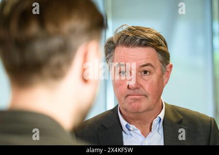 RIGA, LATVIA. 30th April 2024. Geir Karlsen, CEO of Norwegian.  Norwegian airline company opens base, at Riga International Airport (RIX). Stock Photo