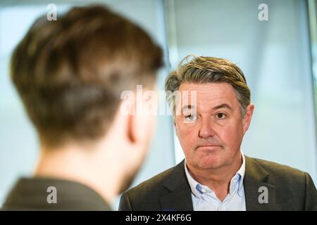 RIGA, LATVIA. 30th April 2024. Geir Karlsen, CEO of Norwegian.  Norwegian airline company opens base, at Riga International Airport (RIX). Stock Photo