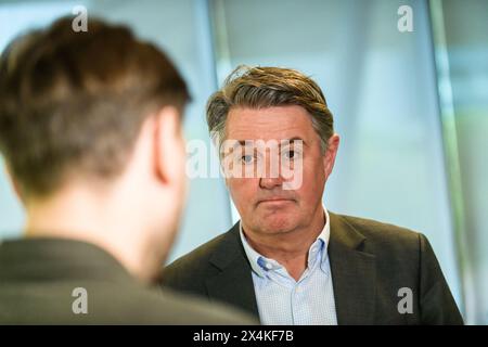 RIGA, LATVIA. 30th April 2024. Geir Karlsen, CEO of Norwegian.  Norwegian airline company opens base, at Riga International Airport (RIX). Stock Photo