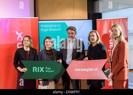 RIGA, LATVIA. 30th April 2024. Geir Karlsen, CEO of Norwegian.  Norwegian airline company opens base, at Riga International Airport (RIX). Stock Photo