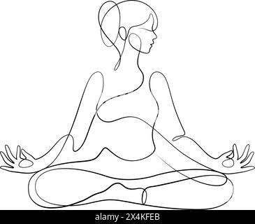 continuous line drawing of woman in yoga pose balancing asana style calligraphic vector illustration Stock Vector