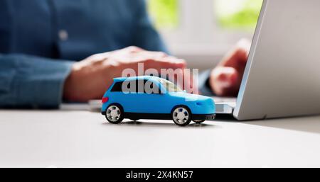 Online Car Insurance. Buy Sell On Computer Stock Photo