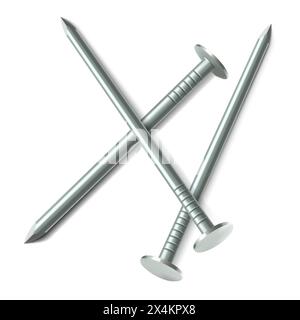 Nails screw-bolt isolated isometric vector illustration set. Engineering fastening tool different form, shape and position isolated on white backgroun Stock Vector