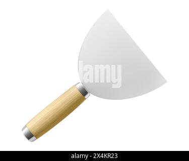Putty knife isolated on a white background. Plaster spatula with stainless steel blade. Construction, Building tool. Spackling instrument. Spatula for Stock Vector