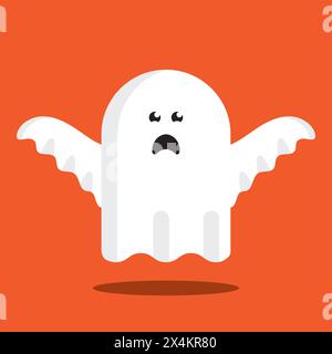 Halloween Ghost Cute Character on orange color background Stock Vector