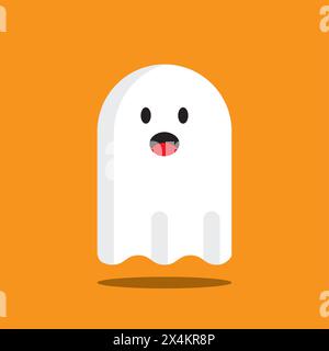 Halloween Smiling Cute Ghost Character on orange color background Stock Vector