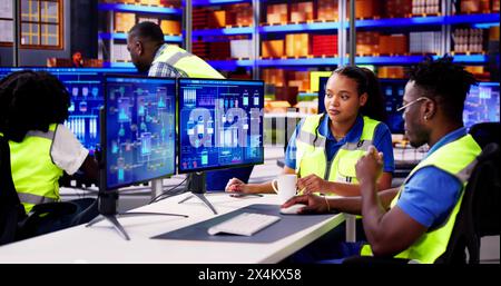 Warehouse Inventory and Suppliers Management On Computer Screen Stock Photo