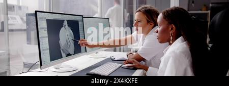 African American Engineer Using 3D Computer for Developing Engineering Software Stock Photo