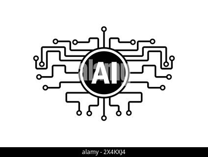 Artificial intelligence AI processor chip Icon Logo Design Vector. Creative AI icon symbol for your business Stock Vector