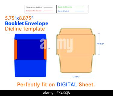 Booklet Envelope W 5.75, L 8.875 Inches Die line Template. Overall, a business envelope serves as a professional and functional means of sending office Stock Vector