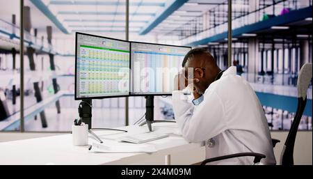 Sad Man Doctor Stress And Pain At Computer Stock Photo