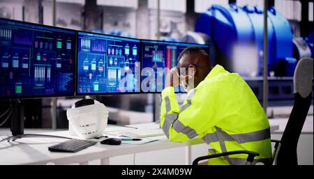 Engineer Operators Using Scada System At Industrial Plant Stock Photo