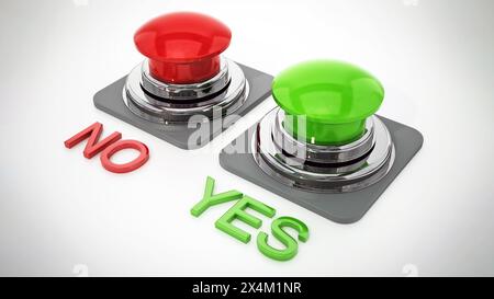 Yes and no buttons isolated on white background. 3D illustration. Stock Photo