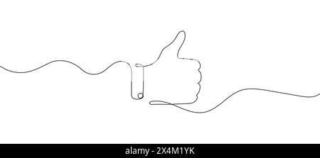Hand making thumbs-up gesture in continuous line style, vector graphic depicting, representing approval and positivity. Ideal for use in social media, Stock Vector