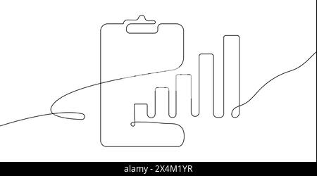Clipboard with a continuous line drawing style, featuring a growth graph icon symbolizing business success and financial growth. Stock Vector