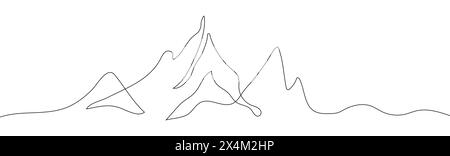 Minimalist vector illustration of mountain created with continuous single line drawing style. This graphic captures the rugged and majestic beauty Stock Vector