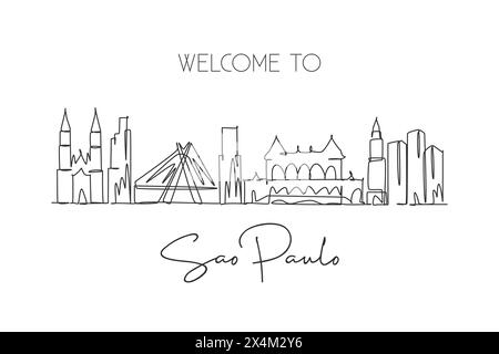 Single continuous line drawing Sao Paulo city skyline, Brazil. Famous ...