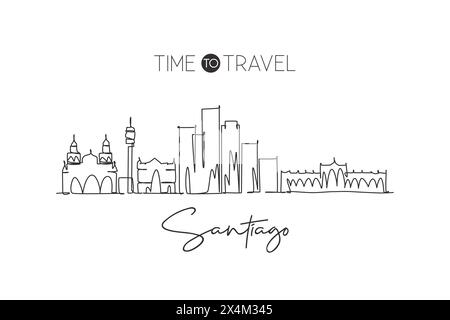 One continuous line drawing Santiago city skyline, Chile. Beautiful landmark. World landscape tourism and travel vacation postcard. Editable stylish s Stock Vector