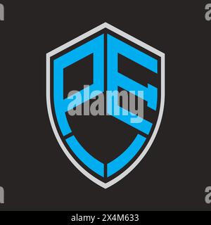 PE letter logo in shield shape, vector design symbol template Stock Vector