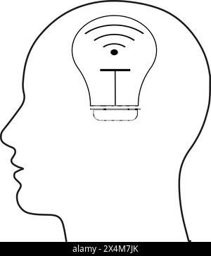 Idea bulb icon inside Human head vector illustration. wifi bulb inside human head Stock Vector