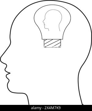 Idea LED bulb icon inside Human head vector illustration, Human head creating a new idea. Creative Idea. Stock Vector