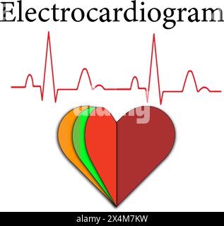 A Flat icon of ECG within heart. Vector illustration of the heart beat Stock Vector