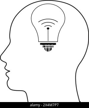 Wifi bulb icon inside Human head vector illustration on white background Stock Vector