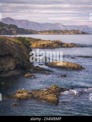 Beautifull Seascape in Costa Brava at dusk, Llanca, Catalonia Stock Photo