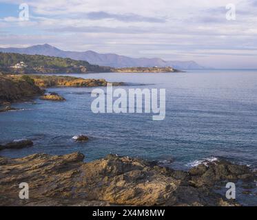 Beautifull Seascape in Costa Brava at dusk, Llanca, Catalonia Stock Photo