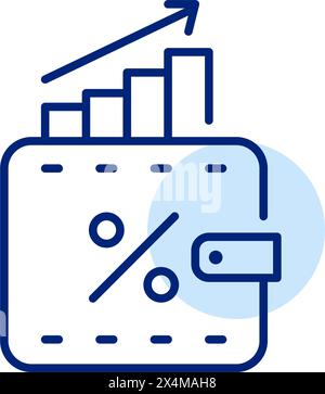 Financial growth, successful investments. Wallet, percent and uptrend bar graph. Pixel perfect, editable stroke icon Stock Vector