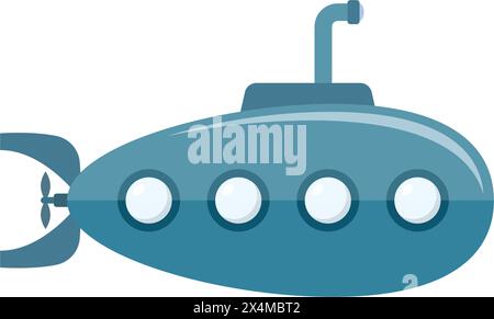 Submarine icon in flat style. Bathyscaphe vector illustration on isolated background. Underwater transport sign business concept. Stock Vector