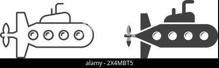 Submarine icon in flat style. Bathyscaphe vector illustration on isolated background. Underwater transport sign business concept. Stock Vector