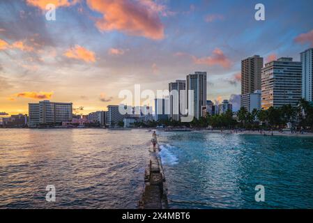 scenery of Honolulu at Waikiki beach, Oahu island of Hawaii in United States Stock Photo