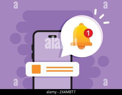 Phone notifications icon in flat style. Smartphone with new notice vector illustration on isolated background. Reminder message sign business concept. Stock Vector