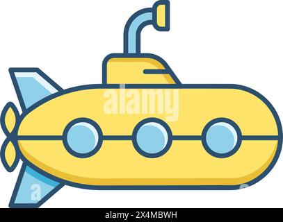 Submarine icon in flat style. Bathyscaphe vector illustration on isolated background. Underwater transport sign business concept. Stock Vector