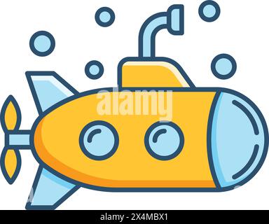 Submarine icon in flat style. Bathyscaphe vector illustration on isolated background. Underwater transport sign business concept. Stock Vector